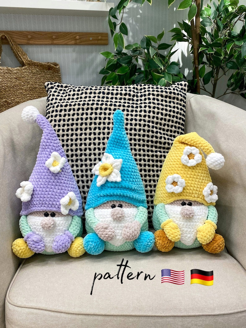 Crochet Gnome set of 3 Handmade Amigurumi